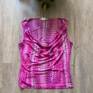 Vintage y2k Pink Draped Front Printed Top